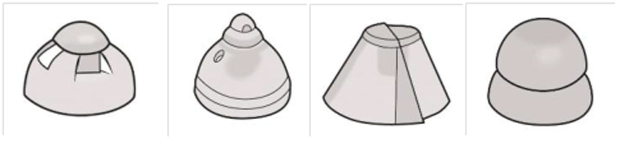 Illustration som visar hur olika domer till en receiver in the ear ser ut. 