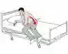 Illustration om visar hur person reser sig upp från att ha legat på sidan och samtidigt för benen över sängkanten