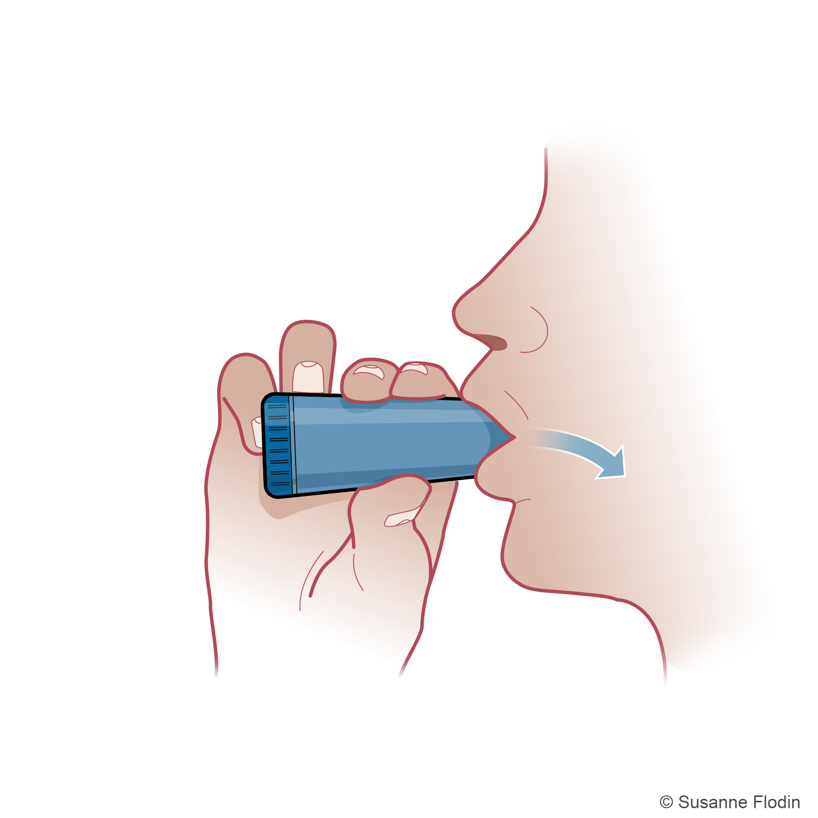 Slut läpparna tätt runt pulverinhalatorns munstycke och andas in genom munnen