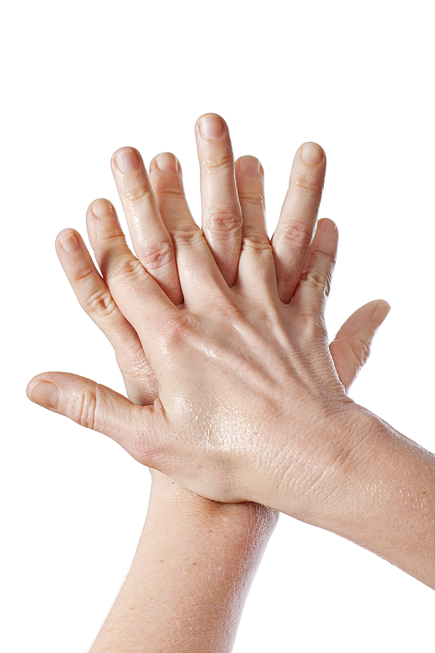 Bild som visar handdesinfektion