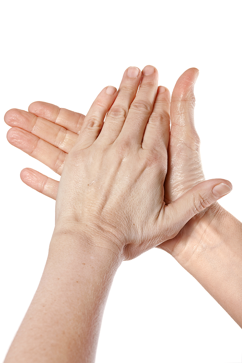 Bild som visar handdesinfektion