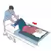 Illustration som visar hur en person i sjukhussäng på glidlakan får hjälp längre upp i säng av en person