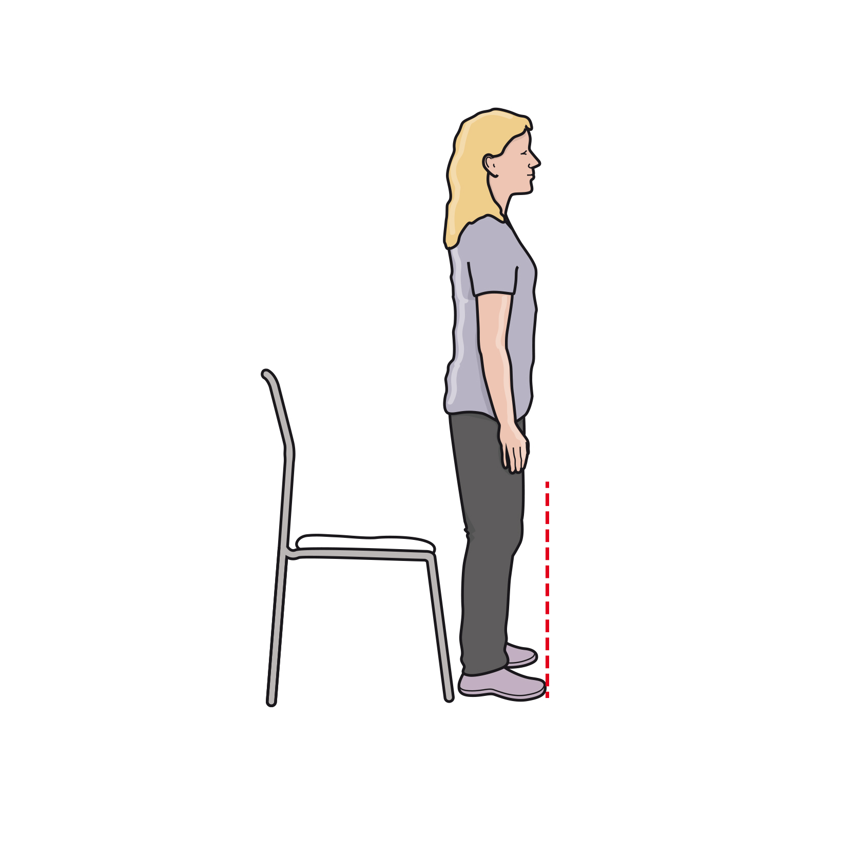 Bild som visar hur en person ställer sig upp själv från sittande
