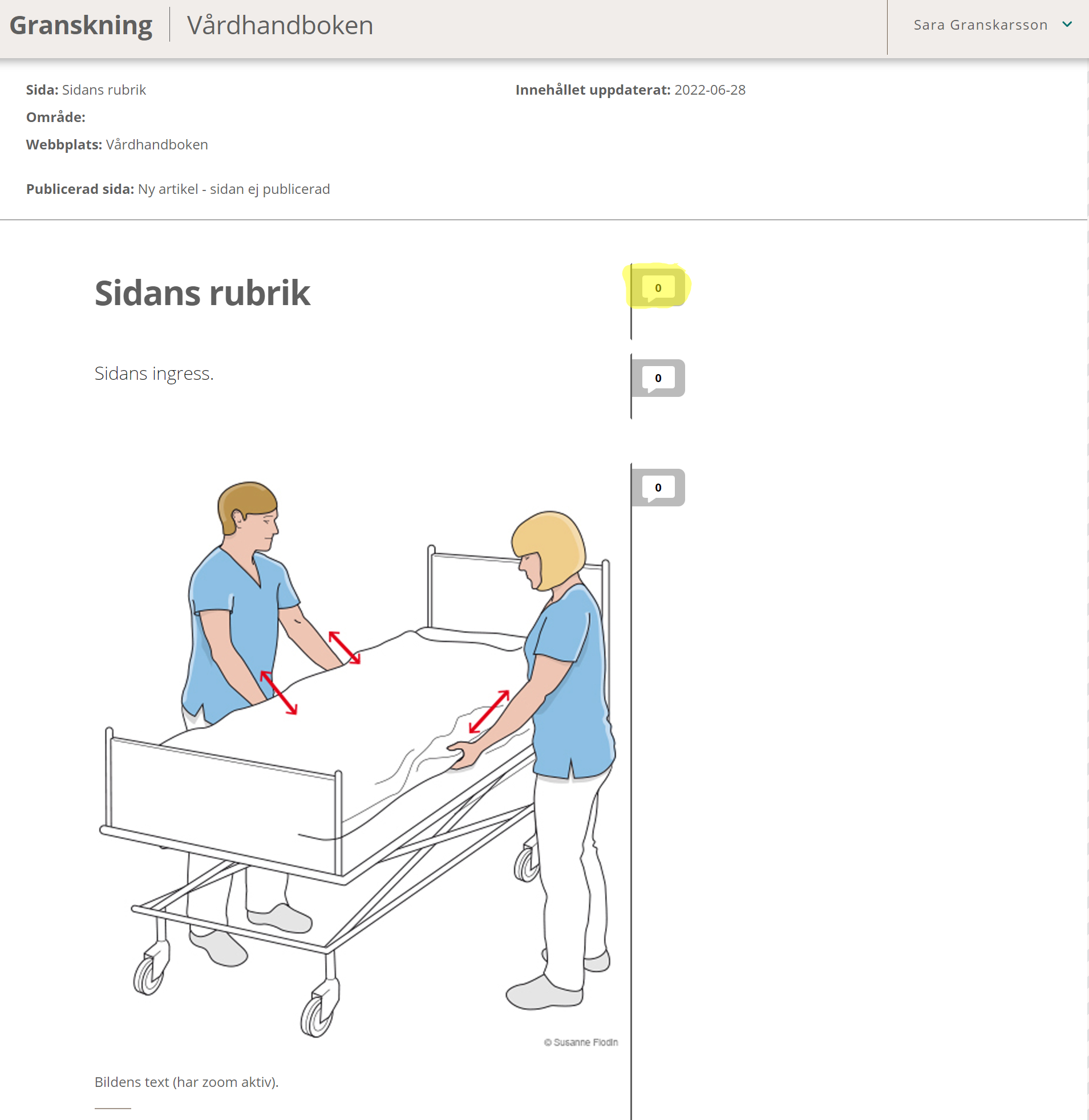 Kommentarsikoner finns för respektive stycke som kan kommenteras.