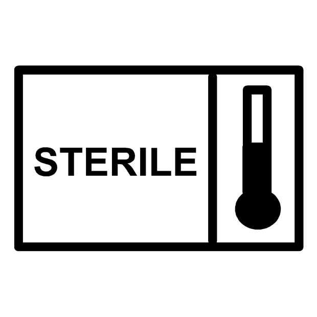 Bild som visar symbol Sterilisering med ånga eller torr värme